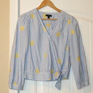 J Crew Pineapple Wrap Top - Sz Small Blue/White Stripes